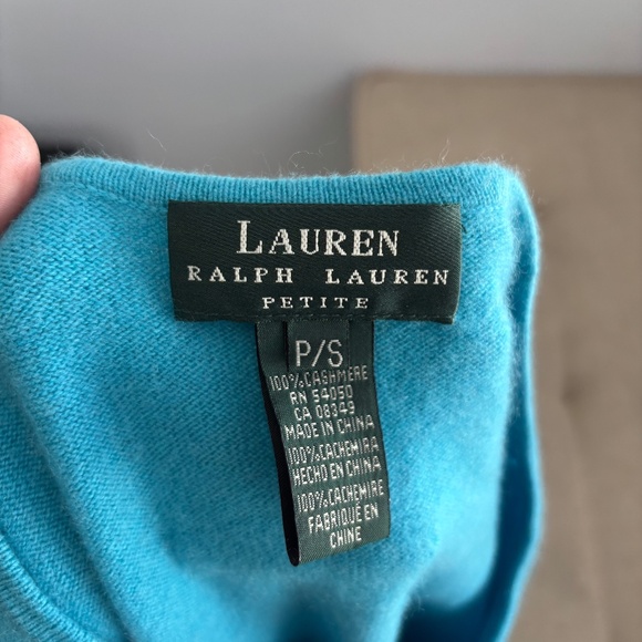 Ralph Lauren Petite S Short Sleeve Blue100% Cashmere Cropped Sweater - Picture 2 of 4